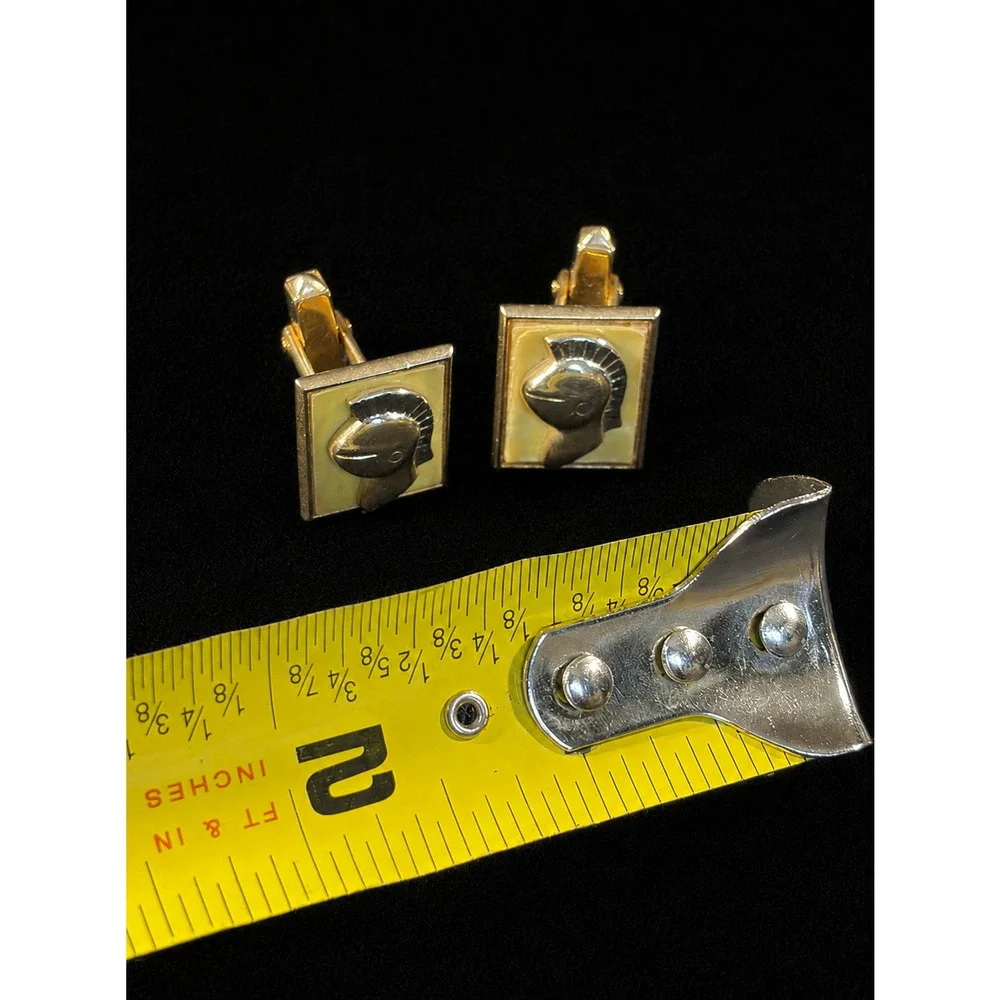 Vintage Two-Tone Roman Spartan Warrior Helmet Cufflinks Gold Silver Tone